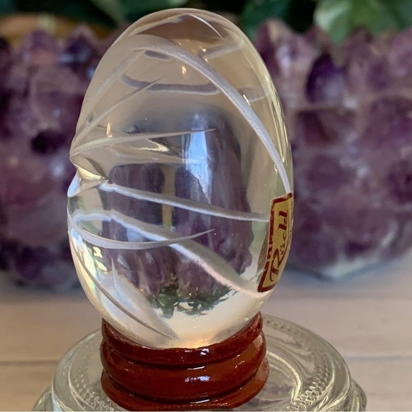 Vintage Ruckl Bohemian Czech Hand Cut Crystal Egg With Stand Original Box Label - Picture 5 of 16